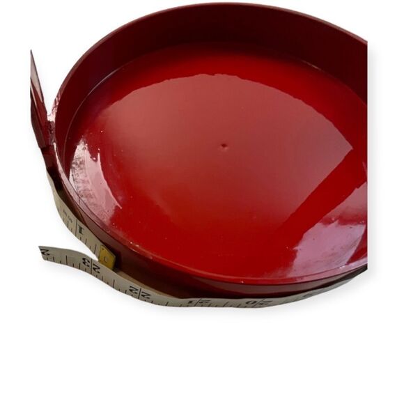 Vintage Retro Bento Box Red Enamel Floral  3 Pieces Lid and Holder - Picture 13 of 14